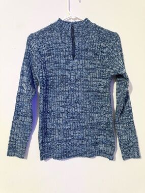 Vintage Jamie Scott Blue Marled Knit Mock Neck Acrylic Sweater w/ Front Zipper